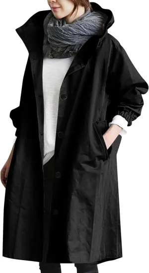 Women's Rain Jacket Lightweight Raincoat Hooded Windbreaker Trench Coat Fleece Hooded Long Softshell Rain Jacket
