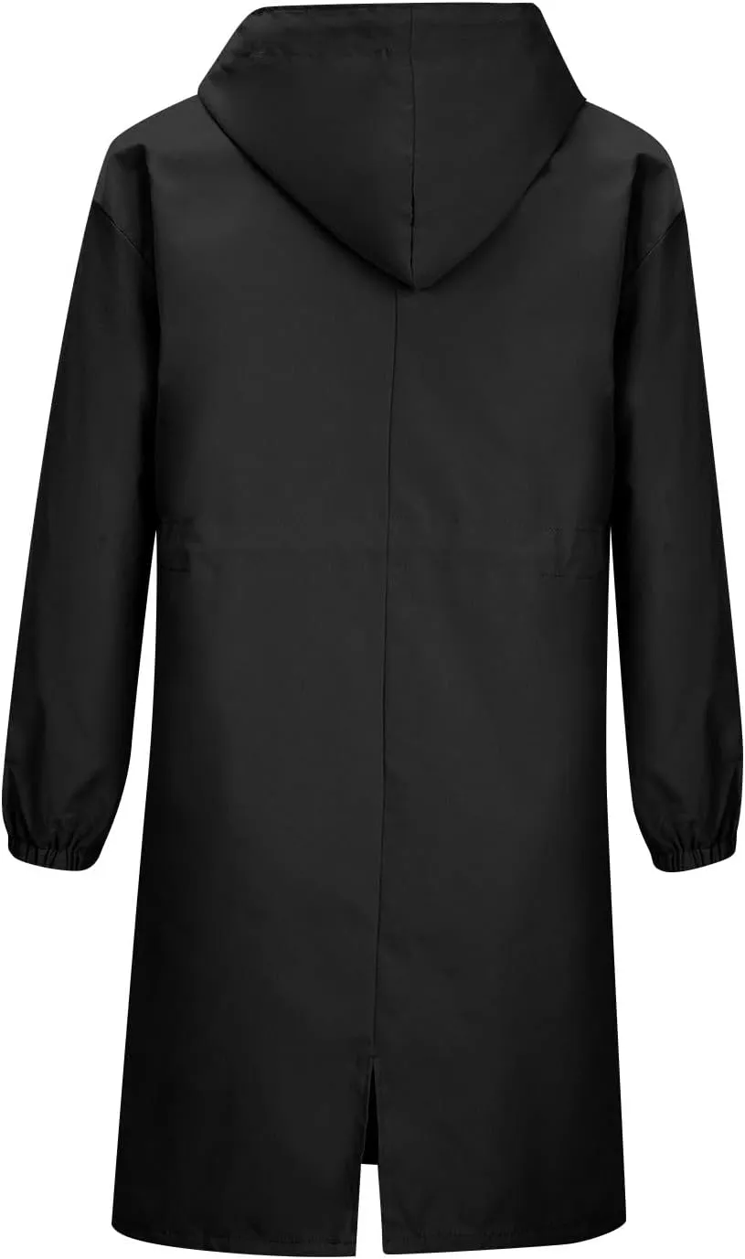 Women's Rain Jacket Lightweight Raincoat Hooded Windbreaker Trench Coat Fleece Hooded Long Softshell Rain Jacket
