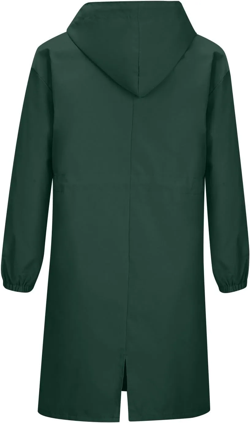 Women's Rain Jacket Lightweight Raincoat Hooded Windbreaker Trench Coat Fleece Hooded Long Softshell Rain Jacket