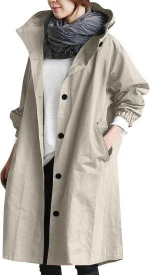 Women's Rain Jacket Lightweight Raincoat Hooded Windbreaker Trench Coat Fleece Hooded Long Softshell Rain Jacket