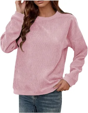 Women's Ribbed Casual Sweatshirts Crew Neck Hoodie Long Sleeve Pullover Top Y2K Loose Trendy Fall Clothes