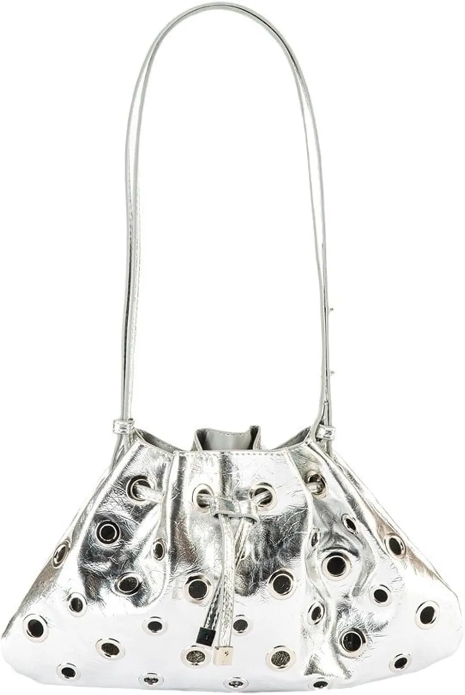 Women's Shoulder Bags, Handbags, Y2K Silver Leather Bucket Bags