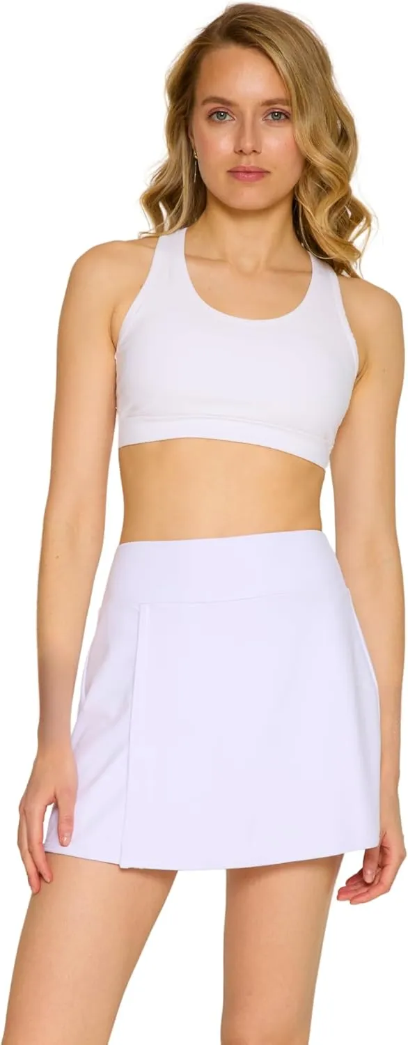Women's Slit Active 15 inch Tennis Golf Casual Workout Skort with Built in Shorts 2 Pockets High Waist Breathable