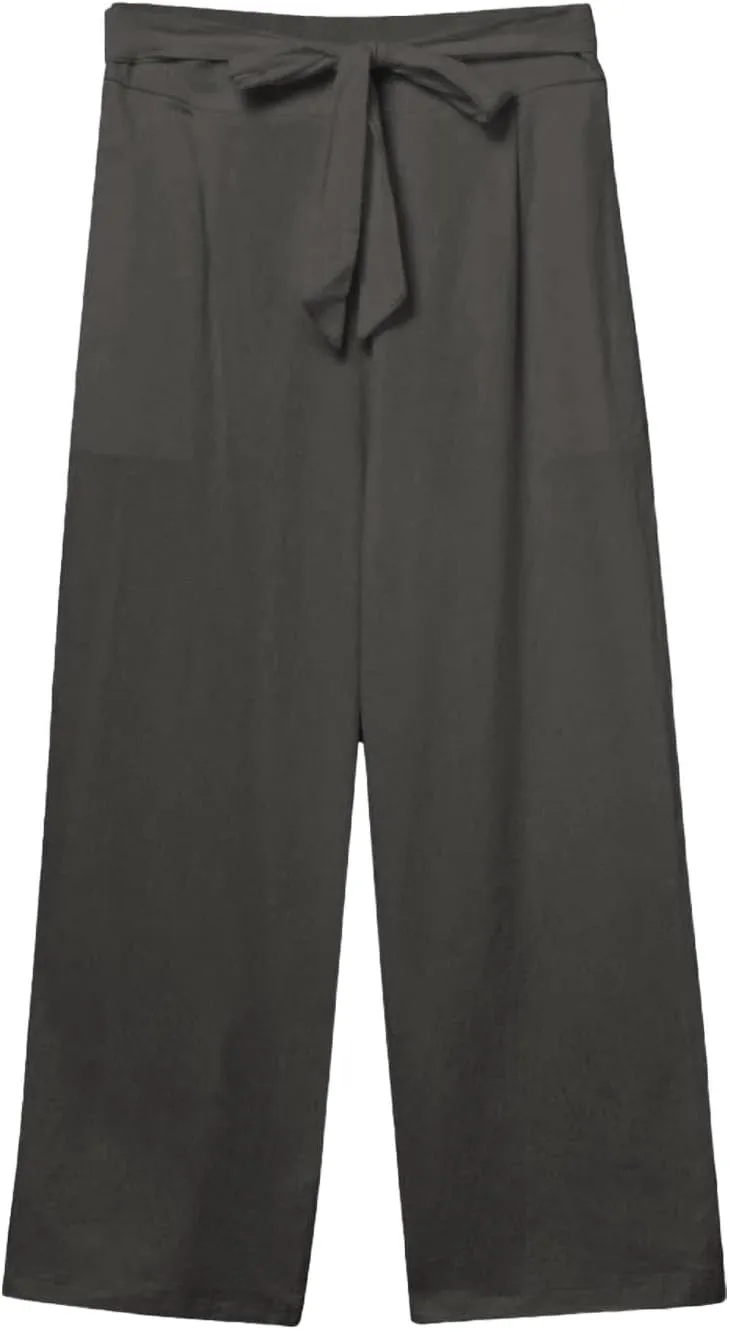 Women's Solid Cotton Linen Straight Capris Summer High Waist Lounge Trousers Comfy Breathable Casual Pants with Ribbon
