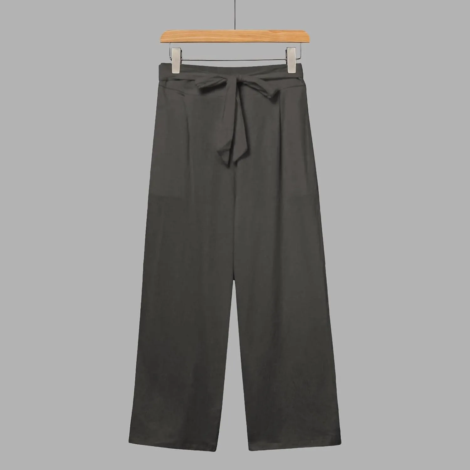 Women's Solid Cotton Linen Straight Capris Summer High Waist Lounge Trousers Comfy Breathable Casual Pants with Ribbon