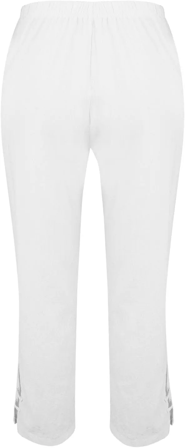 Women's Solid Cotton Linen Straight Pants High Waist Lounge Trouser Breathable Comfy Trousers for Casual Summer School