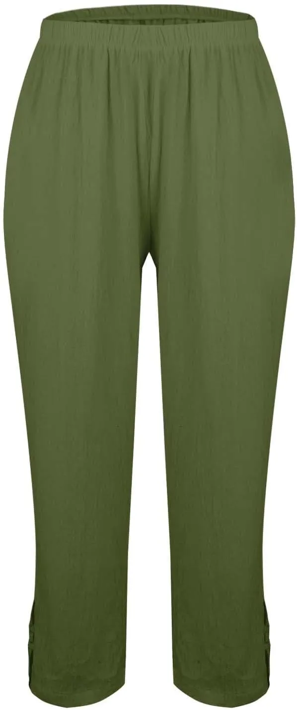 Women's Solid Cotton Linen Straight Pants High Waist Lounge Trouser Breathable Comfy Trousers for Casual Summer School