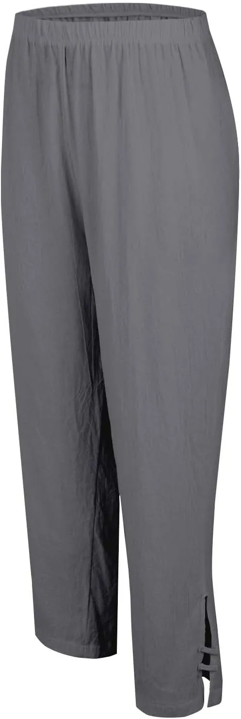 Women's Solid Cotton Linen Straight Pants High Waist Lounge Trouser Breathable Comfy Trousers for Casual Summer School