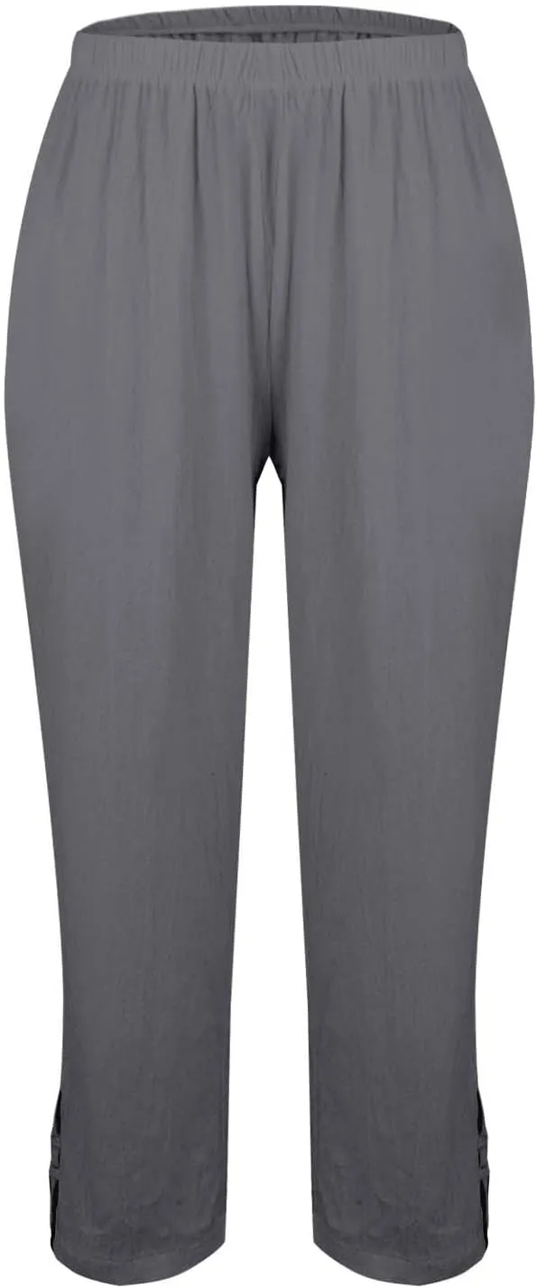 Women's Solid Cotton Linen Straight Pants High Waist Lounge Trouser Breathable Comfy Trousers for Casual Summer School