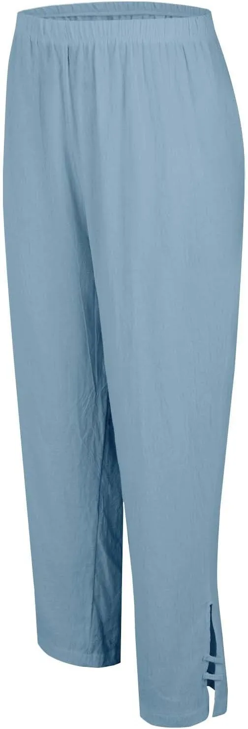 Women's Solid Cotton Linen Straight Pants High Waist Lounge Trouser Breathable Comfy Trousers for Casual Summer School