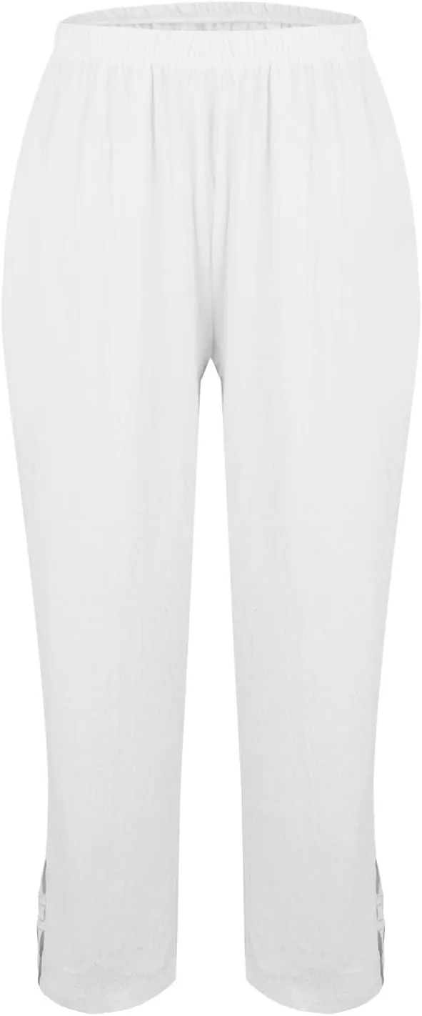 Women's Solid Cotton Linen Straight Pants High Waist Lounge Trouser Breathable Comfy Trousers for Casual Summer School