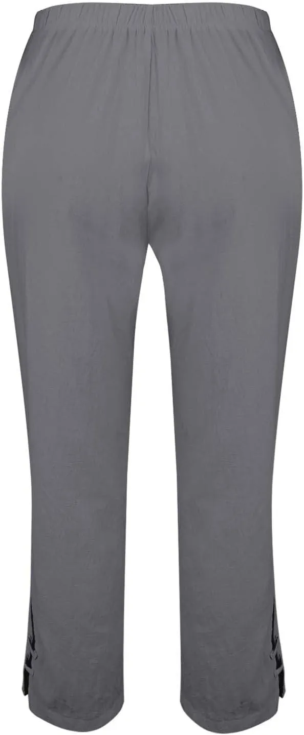 Women's Solid Cotton Linen Straight Pants High Waist Lounge Trouser Breathable Comfy Trousers for Casual Summer School