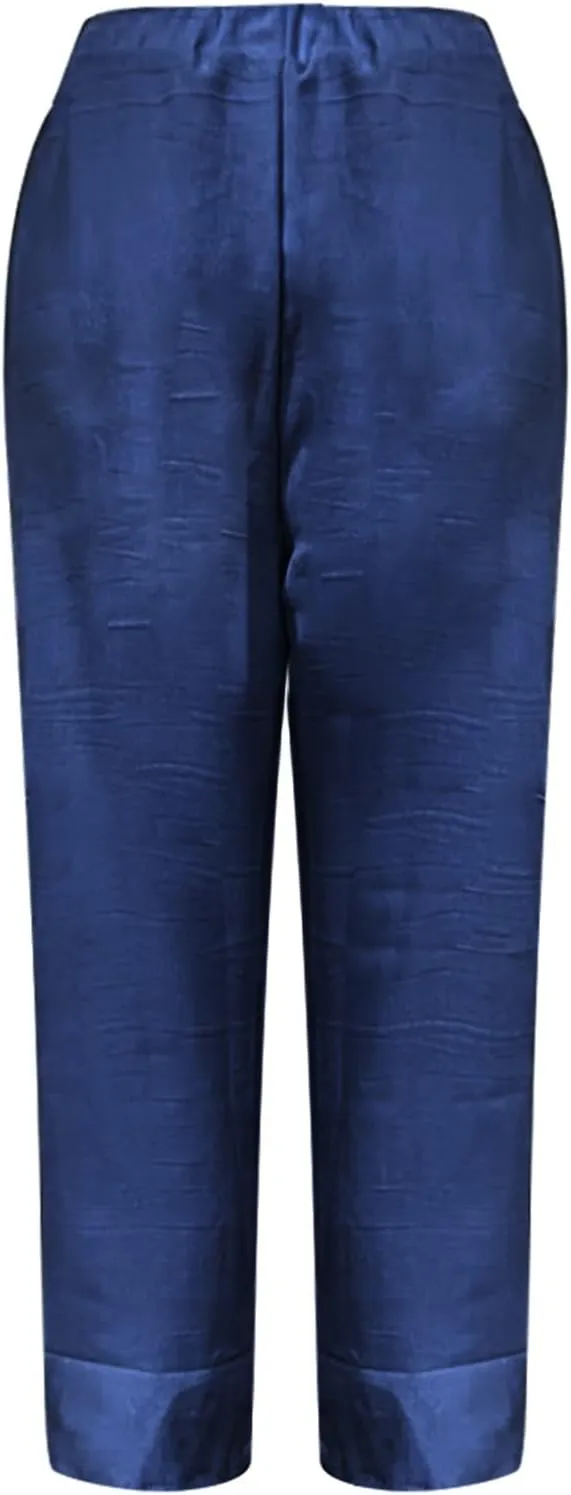 Women's Solid Cotton Linen Straight Pants Wide Leg Trouser with Buttons Classic Breathable Elastic Summer Casual Trousers