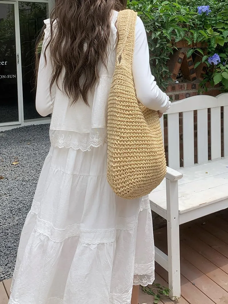 Women's Summer Straw Hobo Bag Woven Straw Handmade Purse Raffia Tote Bags 2025 Beach Vacation Handbags