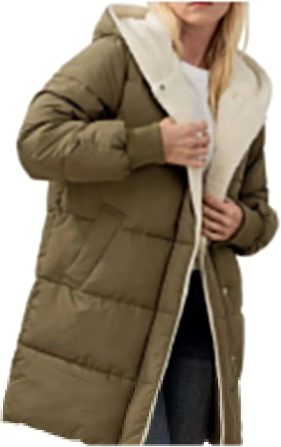 Women's Thicken Puffer Sherpa Fleece Lined Coats Winter Warm Long Down Jacket with Hood