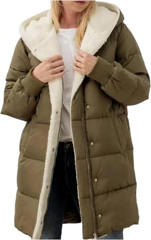 Women's Thicken Puffer Sherpa Fleece Lined Coats Winter Warm Long Down Jacket with Hood