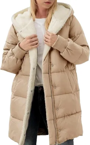 Women's Thicken Puffer Sherpa Fleece Lined Coats Winter Warm Long Down Jacket with Hood