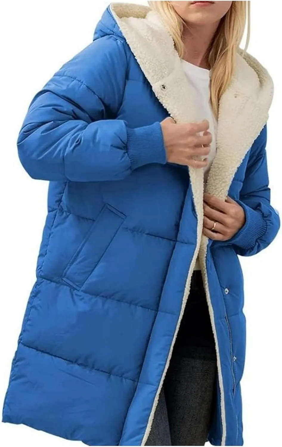 Women's Thicken Puffer Sherpa Fleece Lined Coats Winter Warm Long Down Jacket with Hood