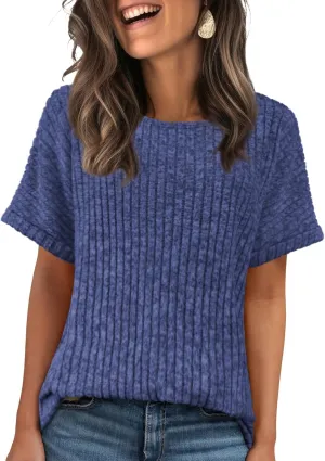 Womens Tops Business Casual Sweaters Short Sleeve Shirts Crew Neck Spring Summer Tops for Women 2025 Loose Fit
