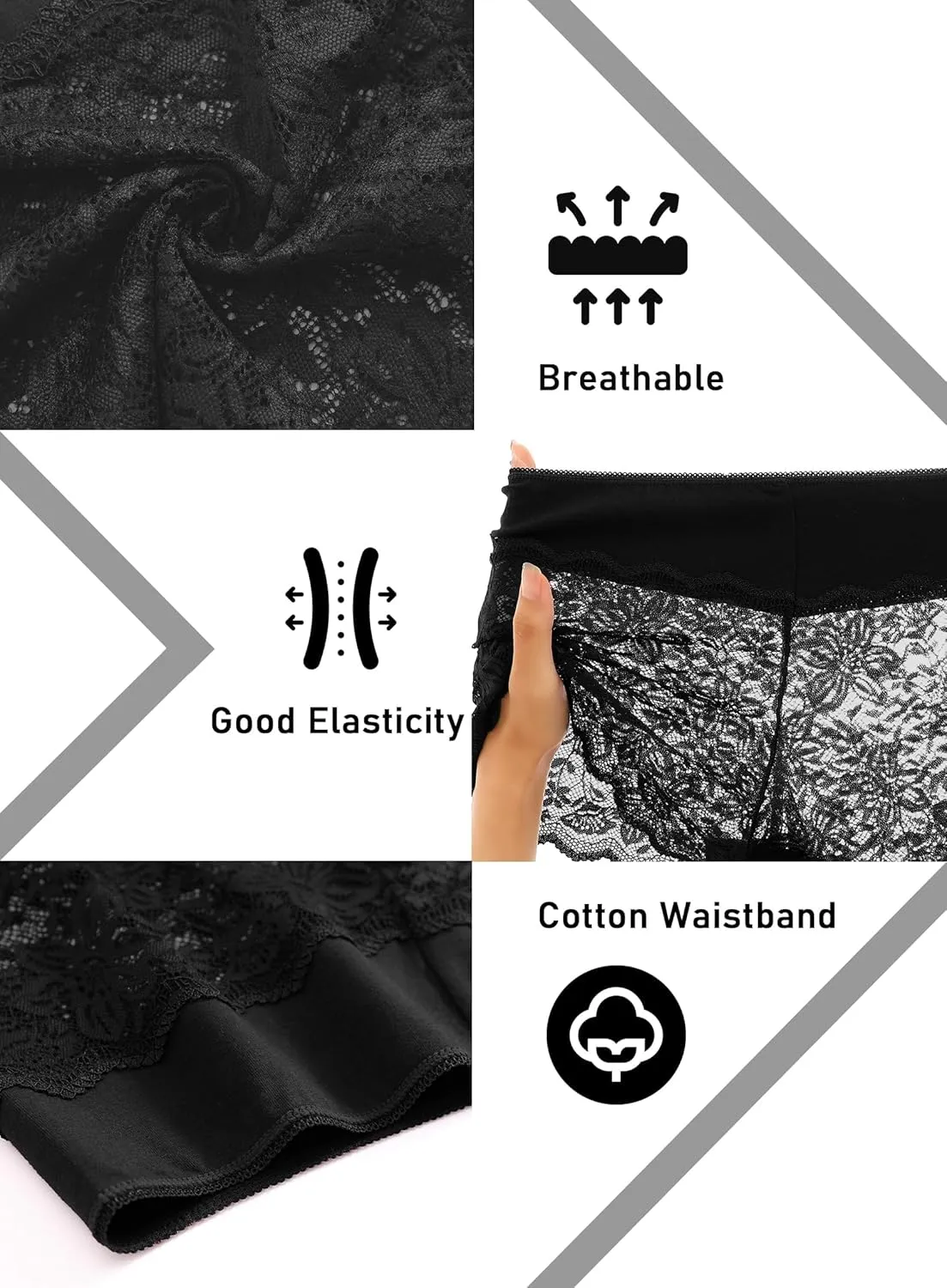 Womens Underwear Lace Boy Shorts Breathable Panties Stretch Cotton Waistband Underwear Women 5 Pack
