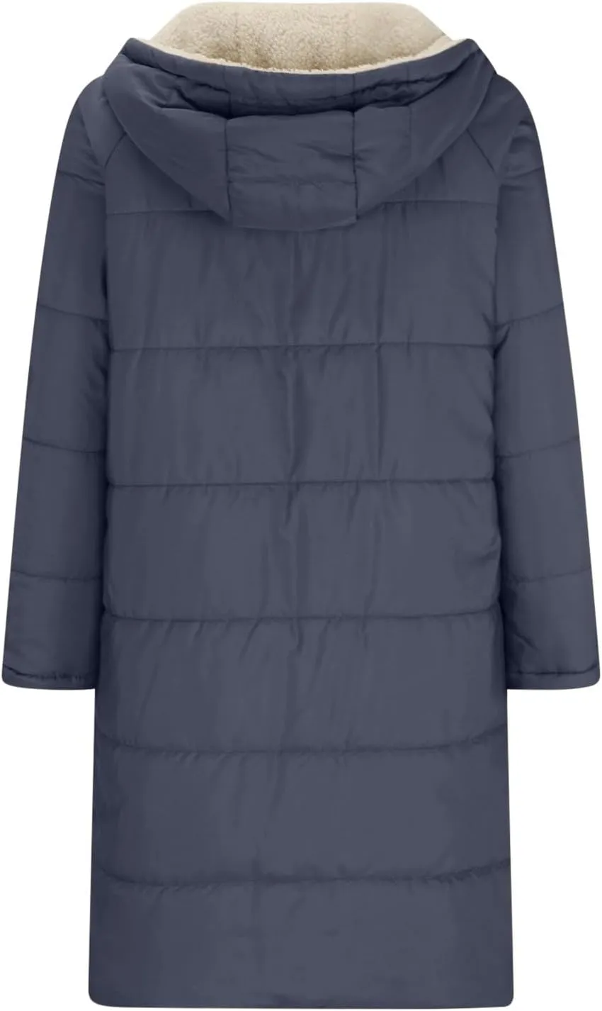 Womens Winter Coats Long Sherpa Fleece Lined Reversible Jacket Warm Faux Fur Coat Zip Up Quilted Outerwear with Hood