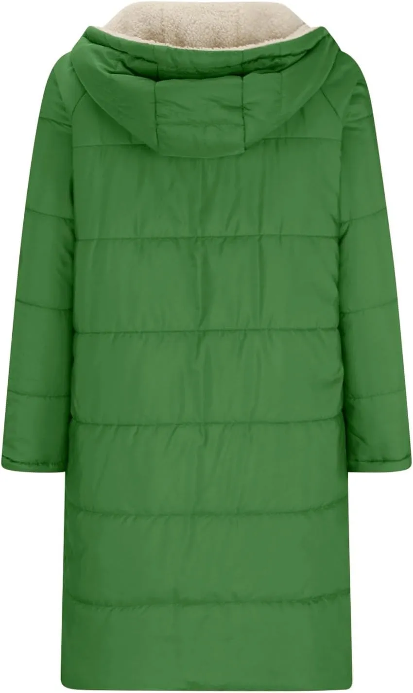 Womens Winter Coats Long Sherpa Fleece Lined Reversible Jacket Warm Faux Fur Coat Zip Up Quilted Outerwear with Hood