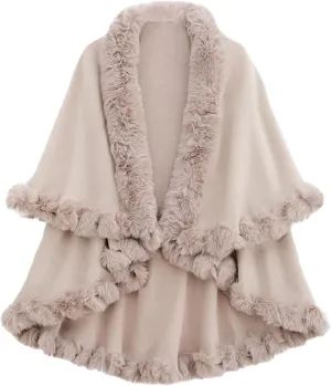 Women's Winter Faux Fur Collar Shawl Coat Wedding Bride Cloak Cape Shawl for Evening Party