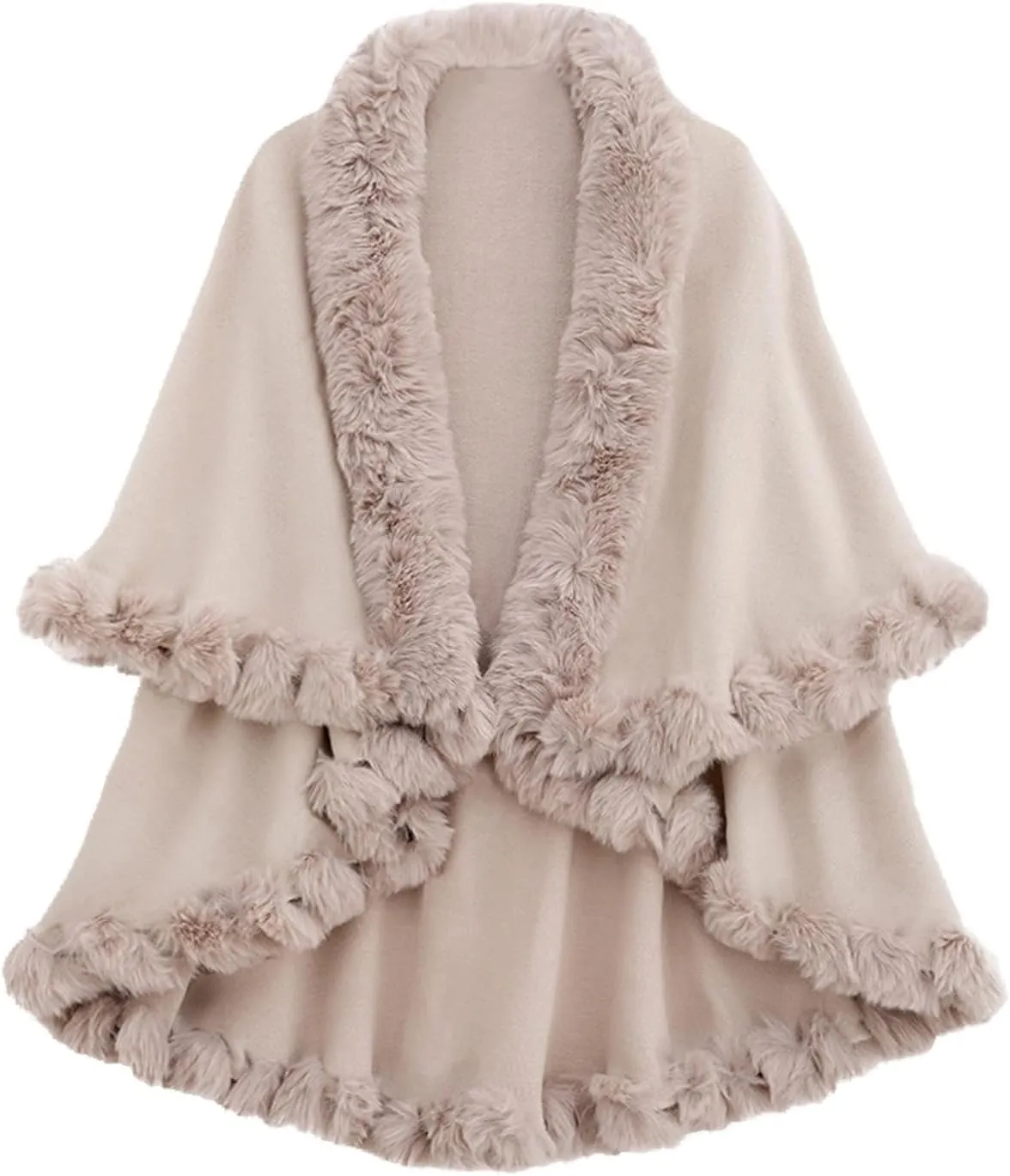Women's Winter Faux Fur Collar Shawl Coat Wedding Bride Cloak Cape Shawl for Evening Party