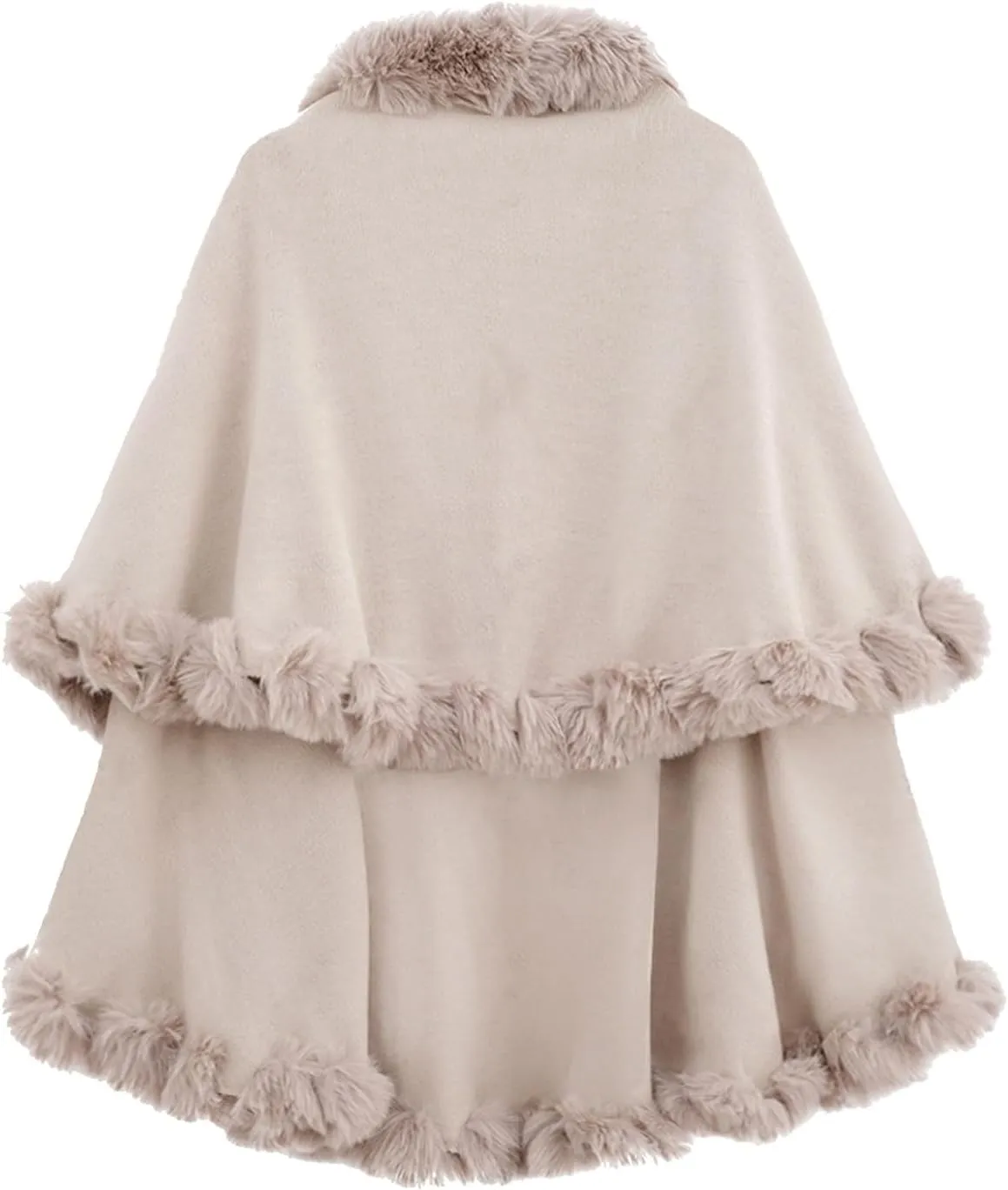 Women's Winter Faux Fur Collar Shawl Coat Wedding Bride Cloak Cape Shawl for Evening Party