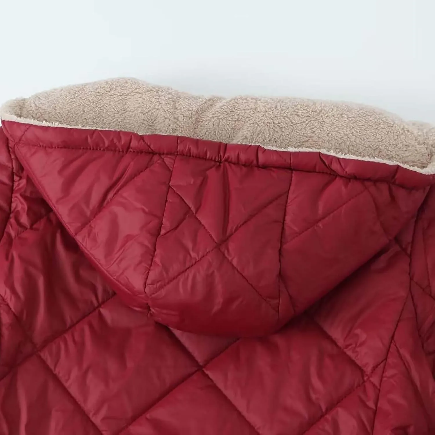 Women's Winter Hooded Plush Coat Warm Lamb Shacket Fleece Lined Jackets Padded Cotton Zip Up Heavyweight Coats
