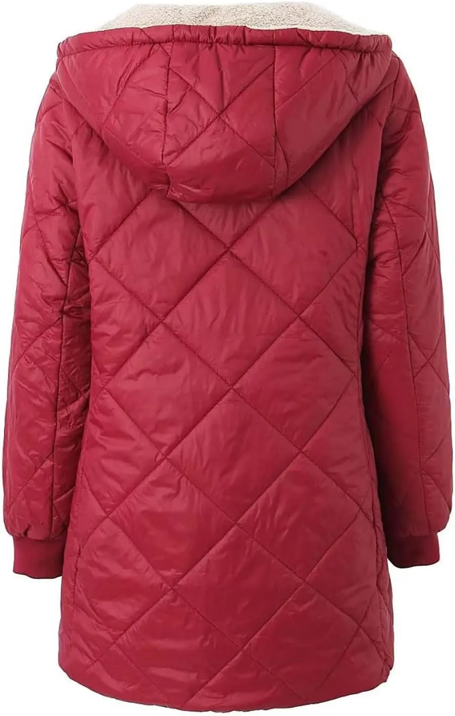 Women's Winter Hooded Plush Coat Warm Lamb Shacket Fleece Lined Jackets Padded Cotton Zip Up Heavyweight Coats