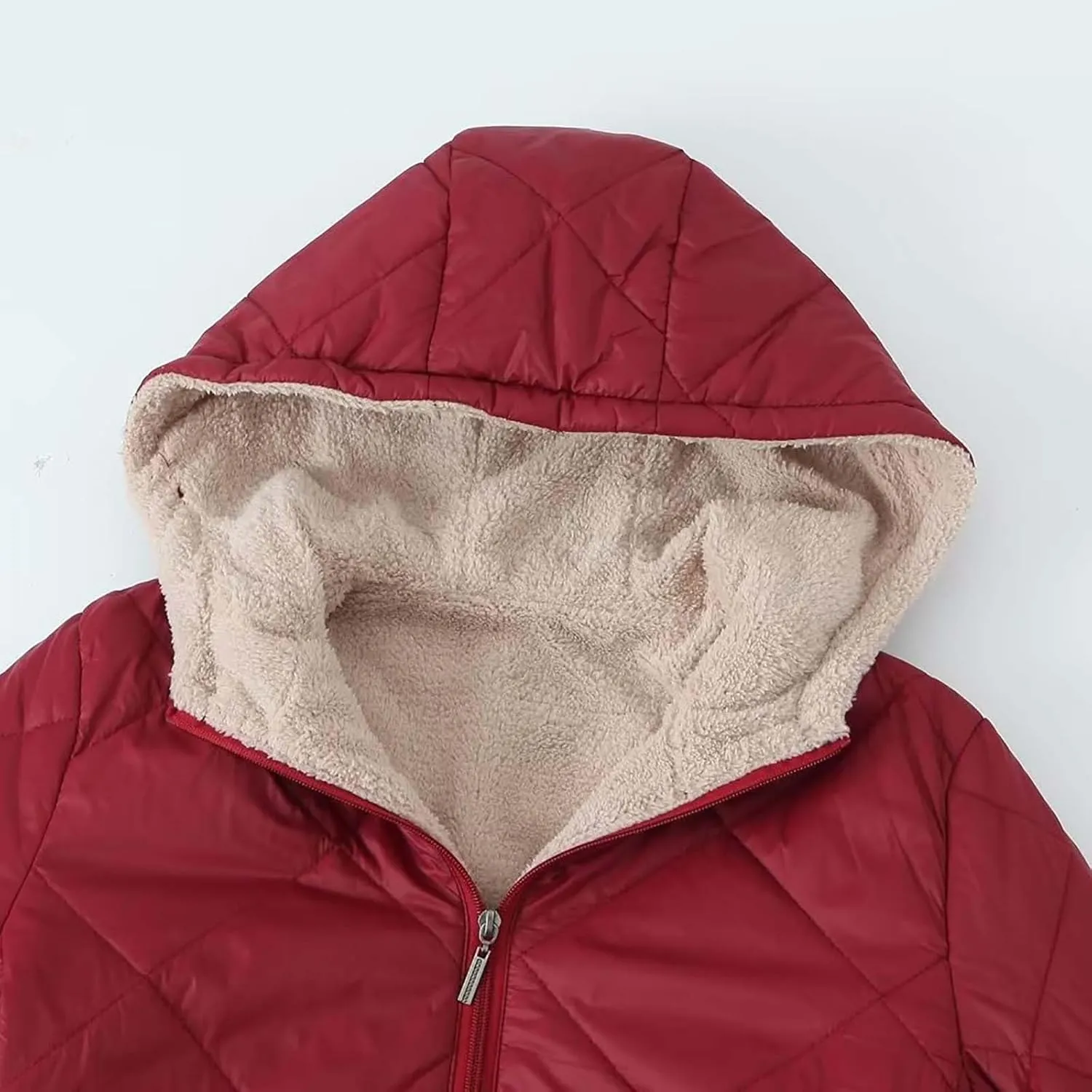 Women's Winter Hooded Plush Coat Warm Lamb Shacket Fleece Lined Jackets Padded Cotton Zip Up Heavyweight Coats