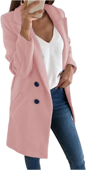 Womens Wool Blend Coats Long Peacoat Double Breasted Trench Coat Lapel Overcoat Winter Warm Jackets
