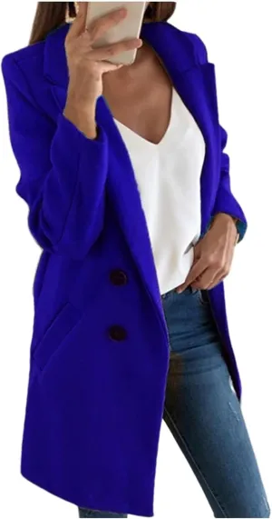 Womens Wool Blend Coats Long Peacoat Double Breasted Trench Coat Lapel Overcoat Winter Warm Jackets