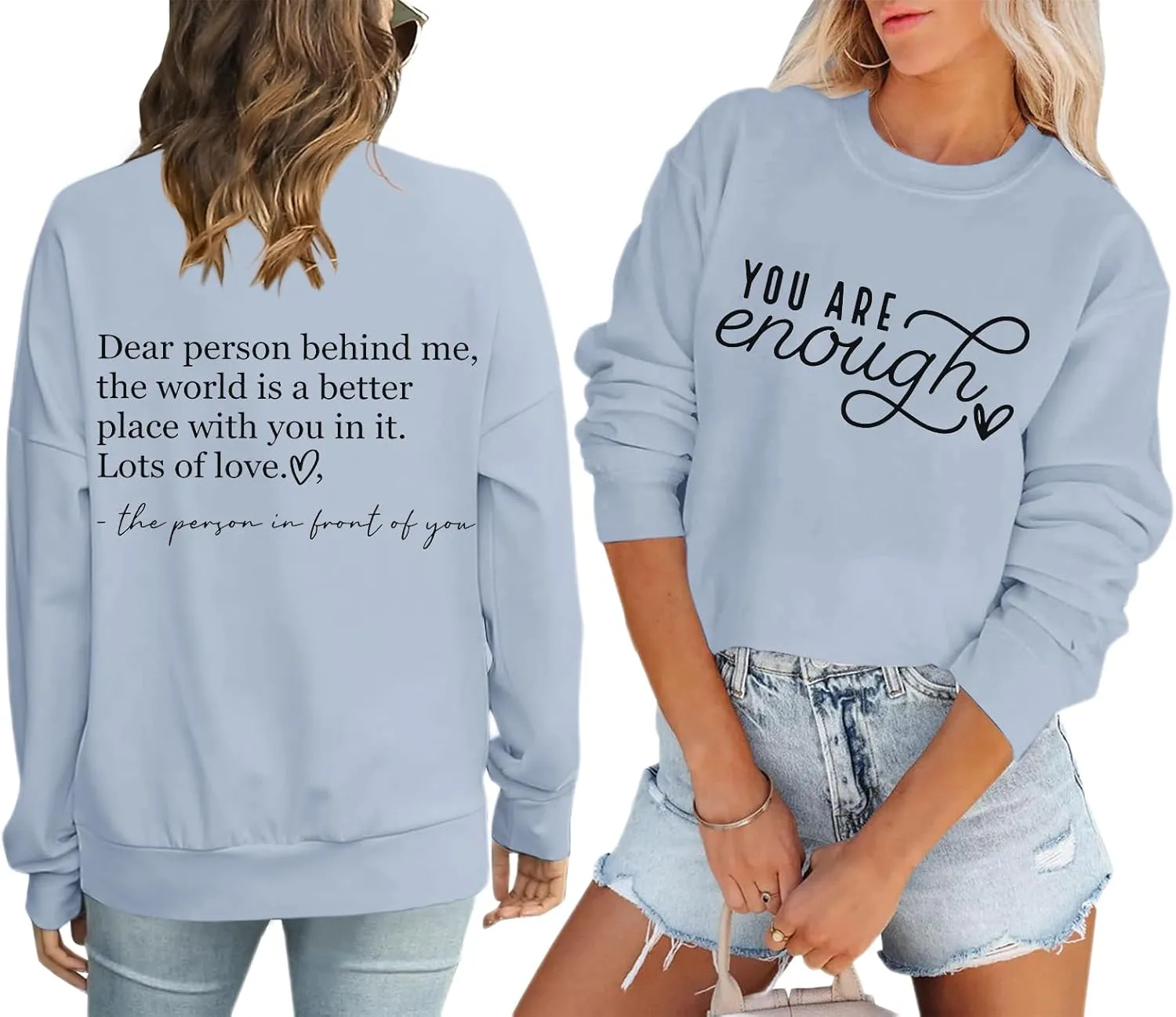 You Are Enough Sweatshirts for Women Dear Person Behind Me Hoodie Mental Health Inspirational Shirts Pullover Tops