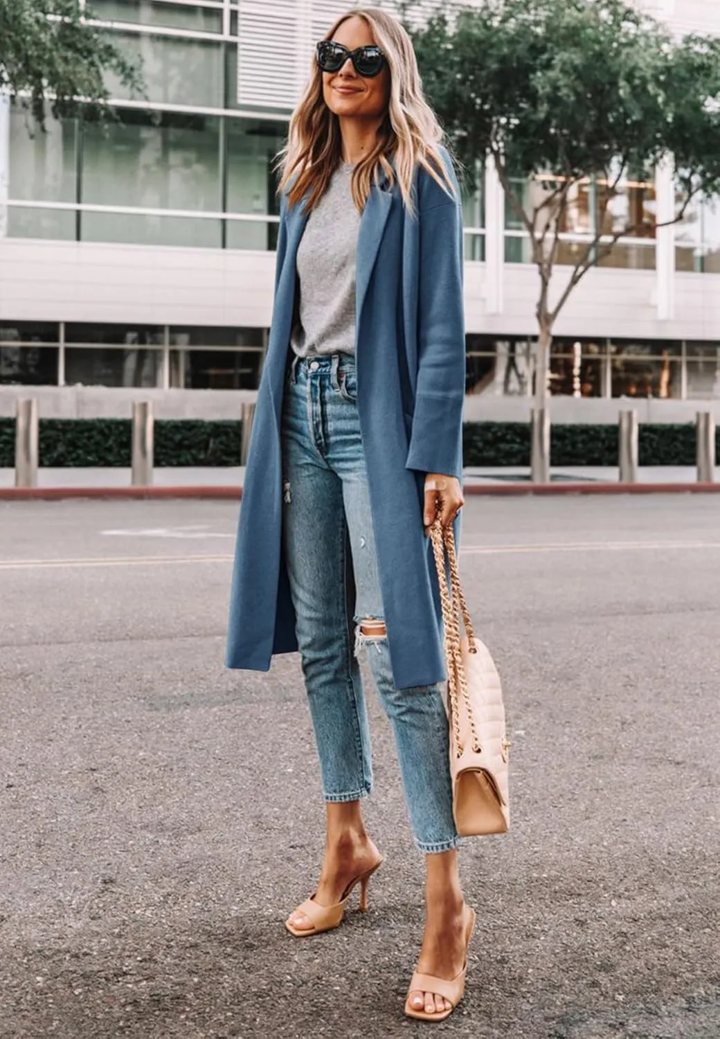 Yousify Cardigan for Women 2024 Open Front Knit Fall Sweaters with Pockets Coatigan Lapel Blazer Coats