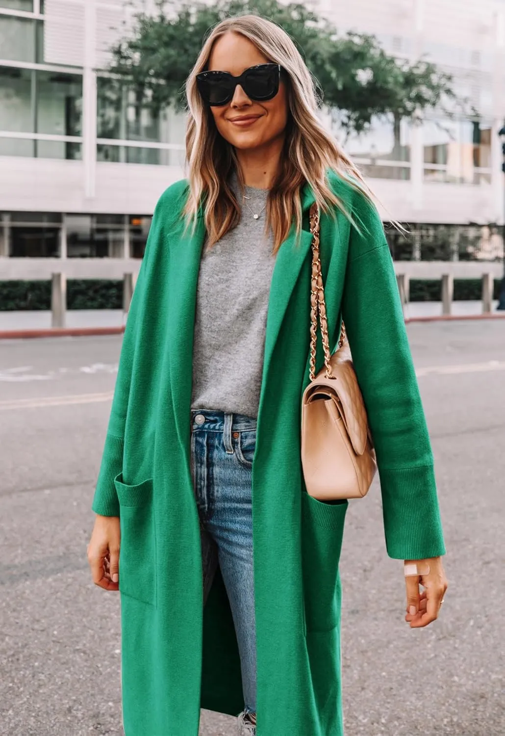 Yousify Cardigan for Women 2024 Open Front Knit Fall Sweaters with Pockets Coatigan Lapel Blazer Coats