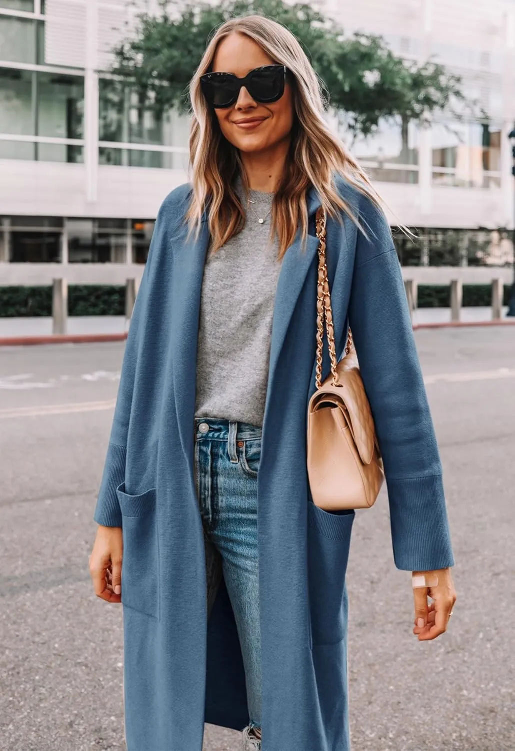 Yousify Cardigan for Women 2024 Open Front Knit Fall Sweaters with Pockets Coatigan Lapel Blazer Coats
