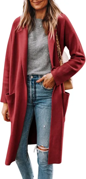 Yousify Cardigan for Women 2024 Open Front Knit Fall Sweaters with Pockets Coatigan Lapel Blazer Coats