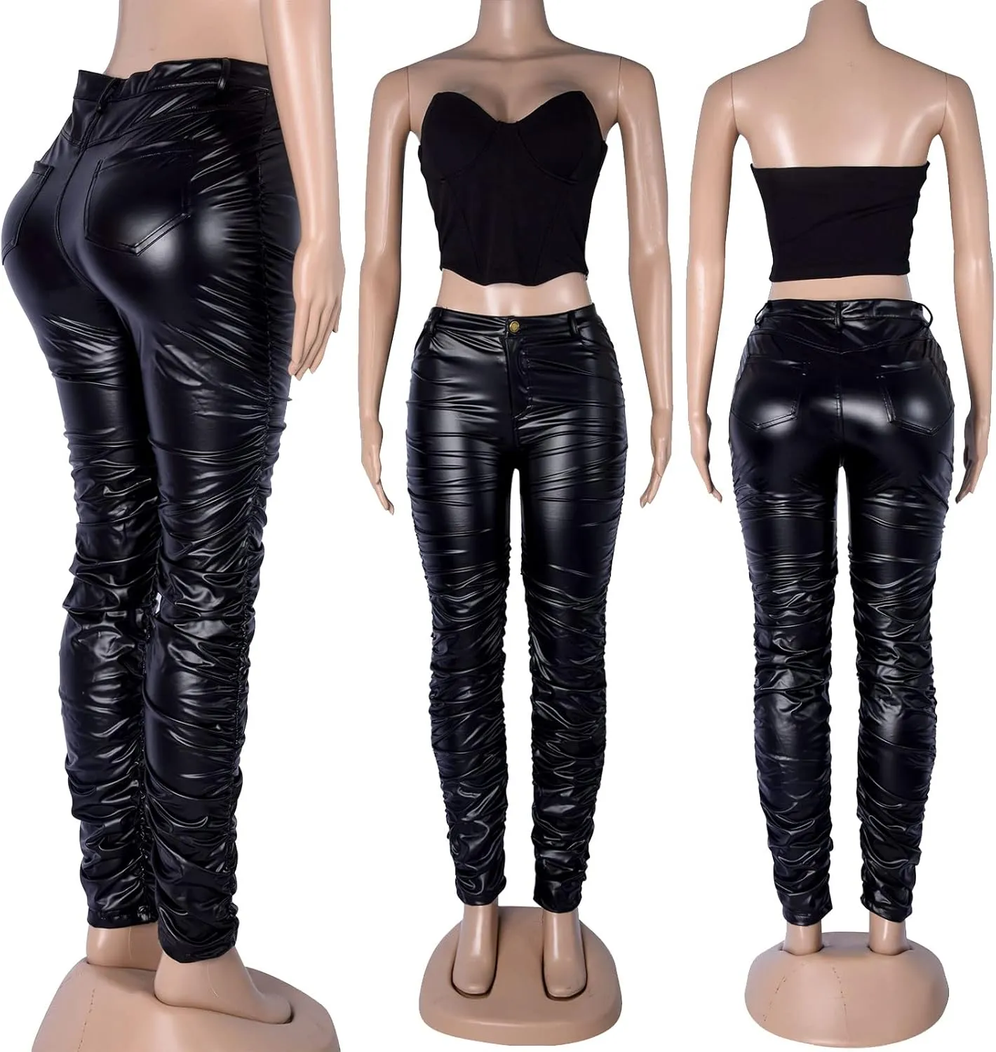 Zebaexf Women's Stretchy Faux Leather Leggings Pants,High Waist Stacked Pants for Women