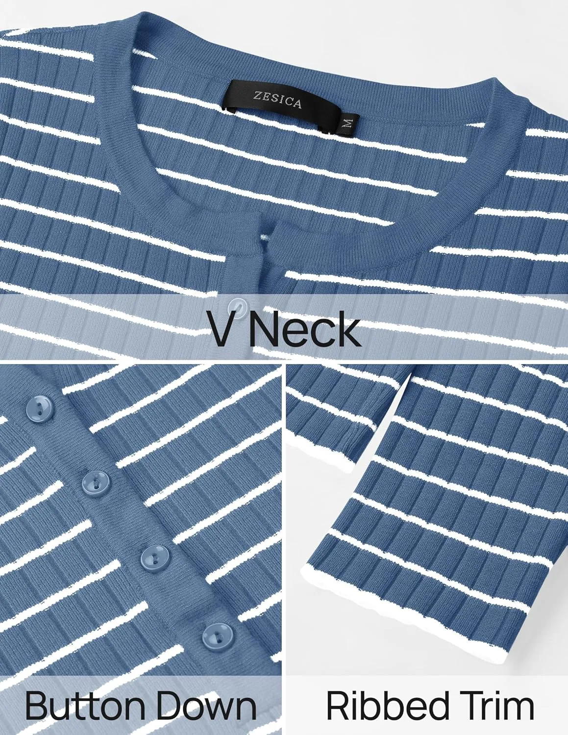 ZESICA Womens Long Sleeve Striped Shirts V Neck Button Up Sweater Casual Loose Basic Tops Trendy Spring Clothes