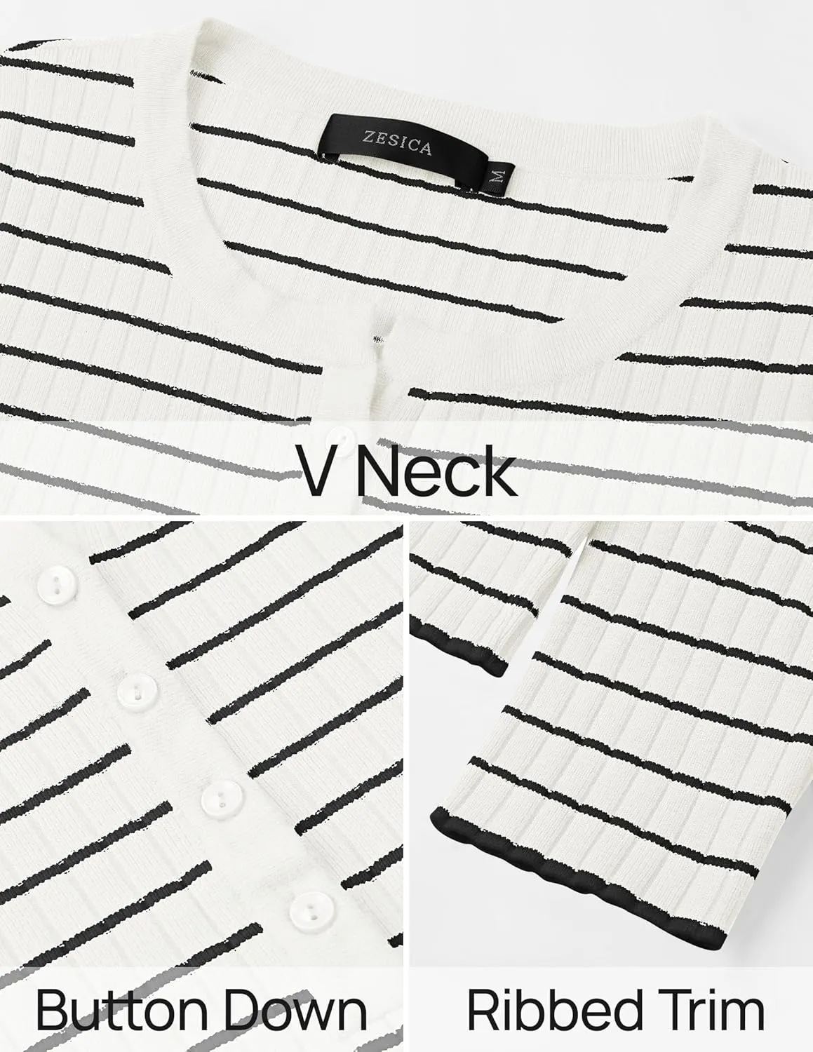 ZESICA Womens Long Sleeve Striped Shirts V Neck Button Up Sweater Casual Loose Basic Tops Trendy Spring Clothes