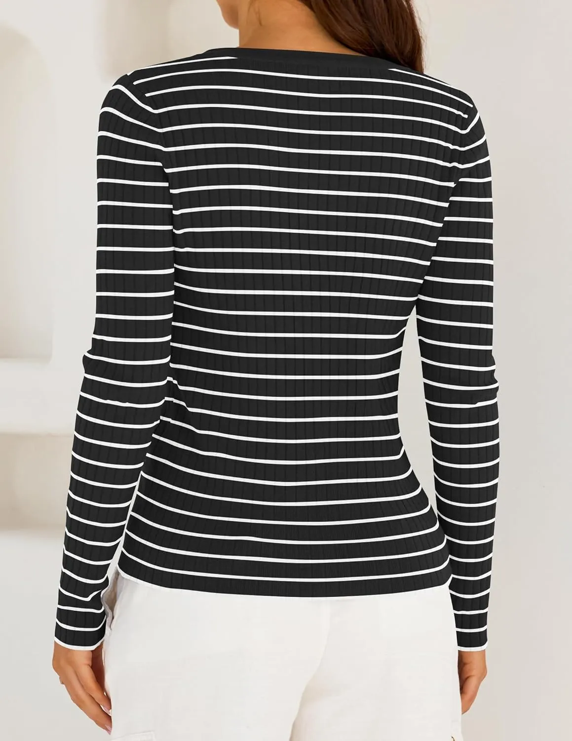 ZESICA Womens Long Sleeve Striped Shirts V Neck Button Up Sweater Casual Loose Basic Tops Trendy Spring Clothes
