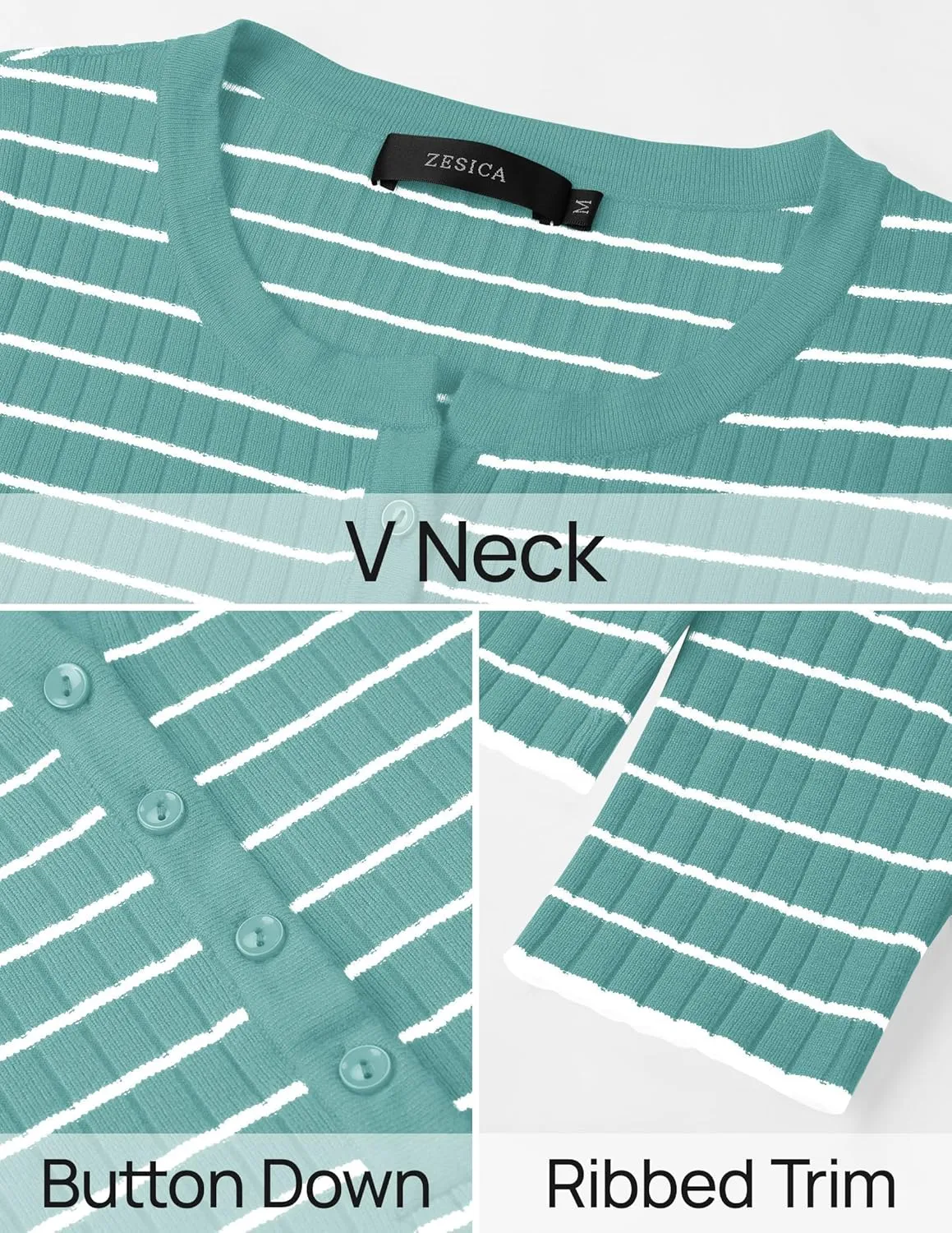 ZESICA Womens Long Sleeve Striped Shirts V Neck Button Up Sweater Casual Loose Basic Tops Trendy Spring Clothes