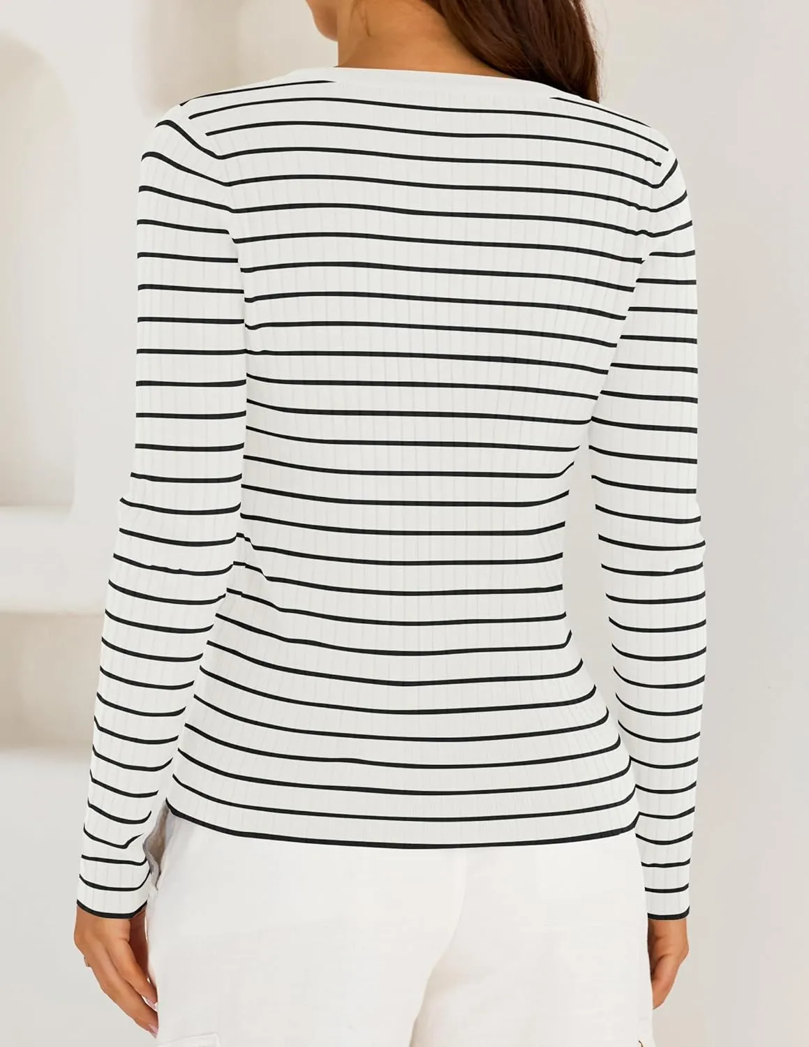 ZESICA Womens Long Sleeve Striped Shirts V Neck Button Up Sweater Casual Loose Basic Tops Trendy Spring Clothes
