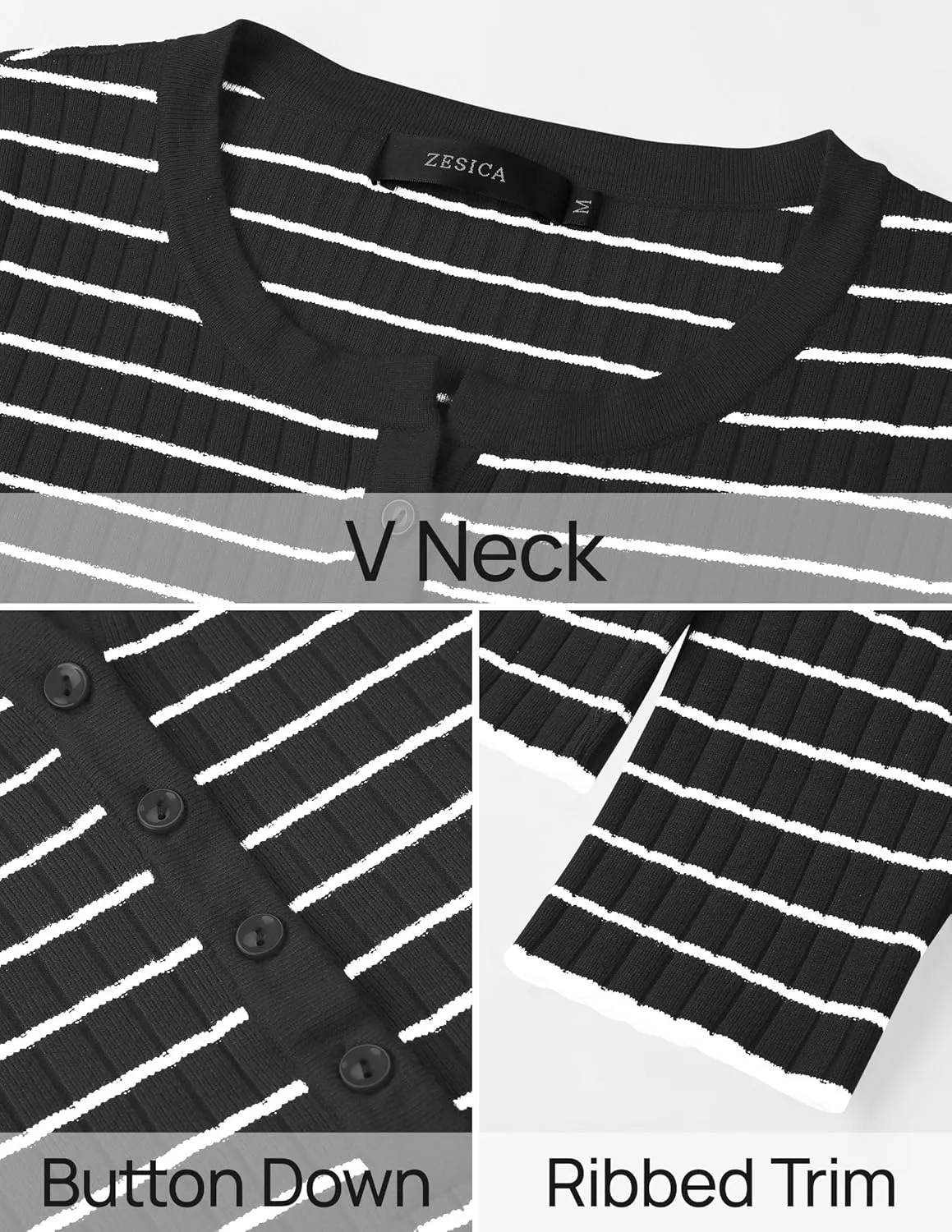 ZESICA Womens Long Sleeve Striped Shirts V Neck Button Up Sweater Casual Loose Basic Tops Trendy Spring Clothes