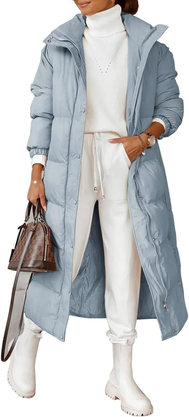 Zwurew Women's Quilted Lightweight Long Puffer Coat Jacket Thickened Winter Coats Zip Up Baggy Down Outerwear
