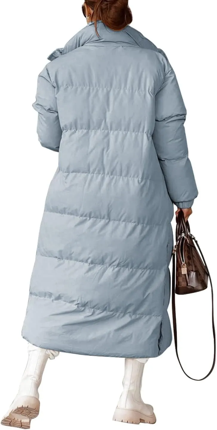 Zwurew Women's Quilted Lightweight Long Puffer Coat Jacket Thickened Winter Coats Zip Up Baggy Down Outerwear