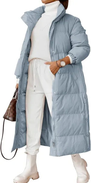 Zwurew Women's Quilted Lightweight Long Puffer Coat Jacket Thickened Winter Coats Zip Up Baggy Down Outerwear