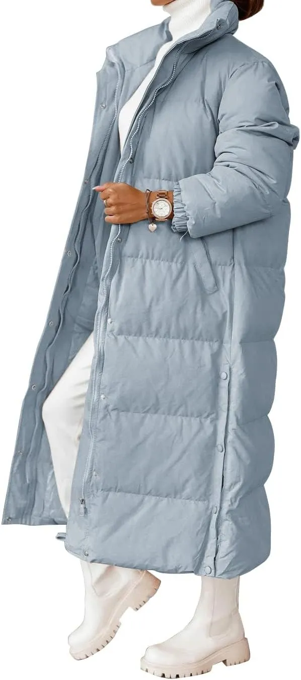 Zwurew Women's Quilted Lightweight Long Puffer Coat Jacket Thickened Winter Coats Zip Up Baggy Down Outerwear